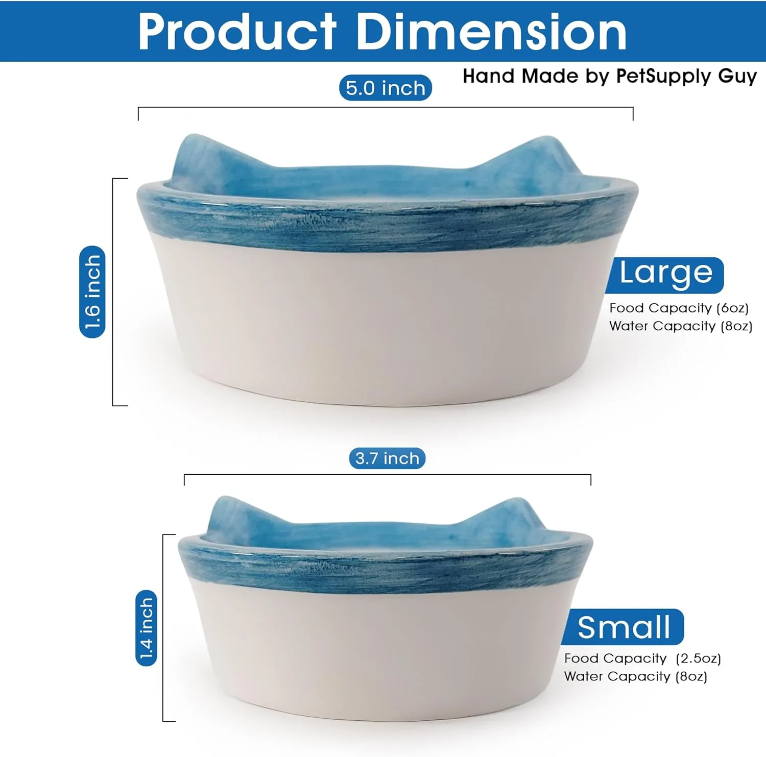 Handmade Ceramic Cat Bowl for Food and Water  Whisker-Friendly, Shallow Design Pet Dish, Non-Slip Base, Easy to Clean, Stylish Feeding Bowl for Kittens and Adults