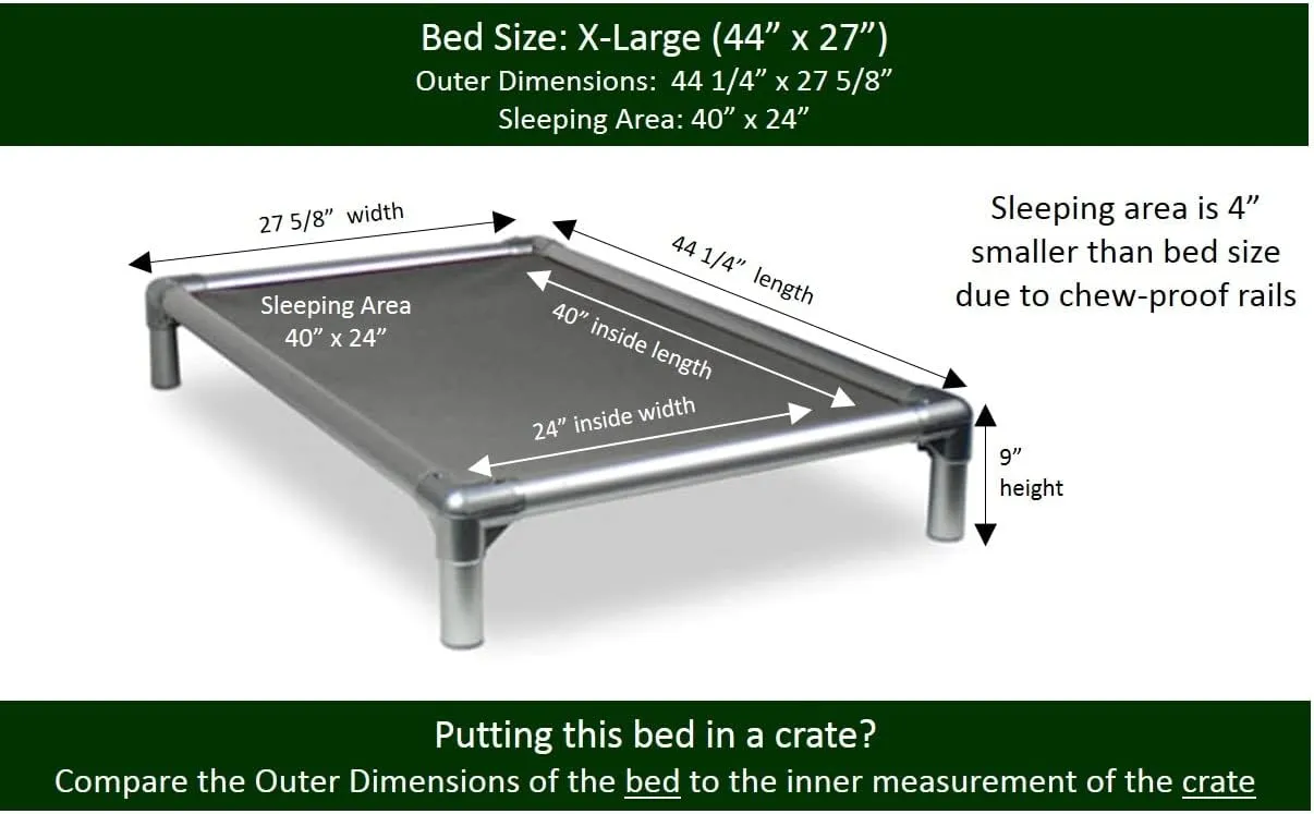 Kuranda Chewproof Bed - Silver Aluminum - 44" x 27" - Cordura Nylon - Smoke