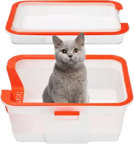 LilMonster Portable Cat Litter Box Foldable for Travel Suitable for Kittens/Senior/Handicapped Cats, Covered Cat Toilet, Multifunctional Litter Pan for Travel, Standard Size, Orange, 2in1 Pack