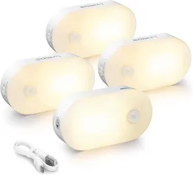 Lyridz Rechargeable Night Light, Stick on Anywhere Motion Sensor Nightlight Warm White 1-20LM LED Light with Dusk to Dawn, Stepless Adjustable Brightness for Bedroom, Kitchen, Stairs, Hallway, 4-Pack