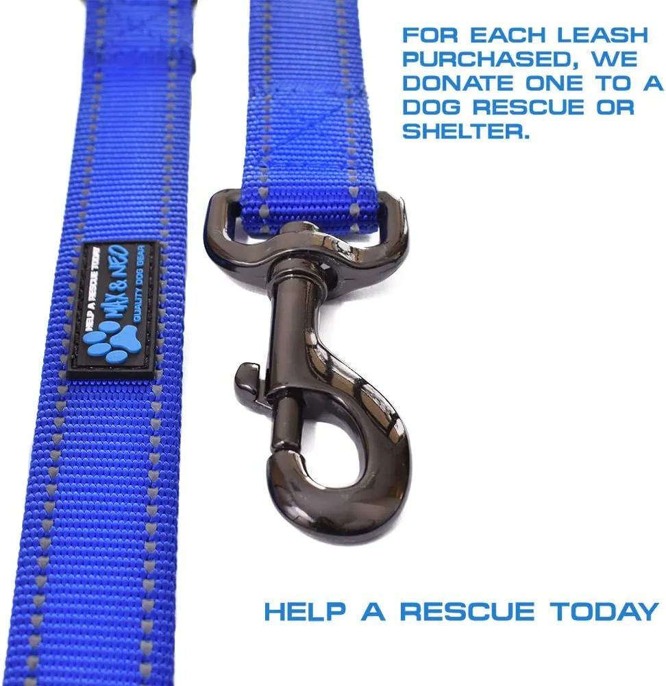 Max and Neo Double Handle Traffic Leash - Reflective, 6 FT (RED, Donates to Dog Rescue)