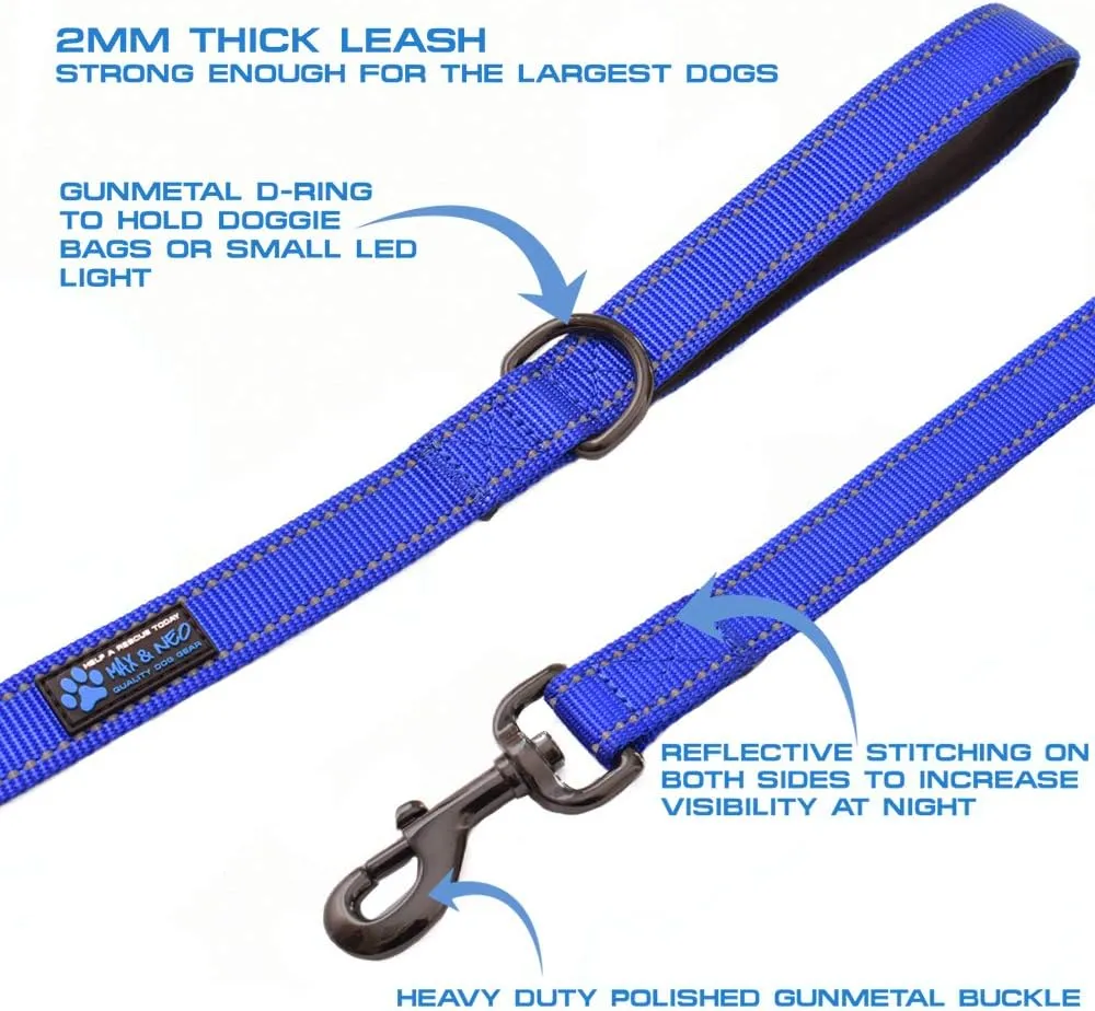 Max and Neo Double Handle Traffic Leash - Reflective, 6 FT (RED, Donates to Dog Rescue)