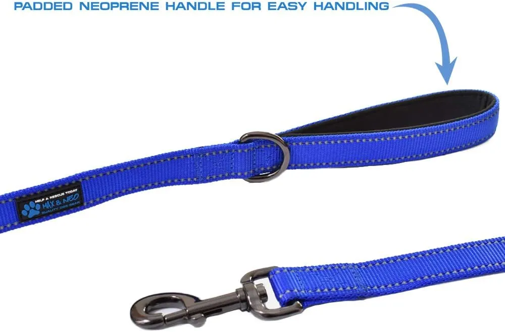 Max and Neo Double Handle Traffic Leash - Reflective, 6 FT (RED, Donates to Dog Rescue)