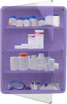 Medicine Storage Box, Clear Medicine Cabinet Organizer, First Aid Kit Storage with Moisture-Proof, Bathroom Wall Mounted/Desktop Cabinet with 4 Dividers, Makeup Cosmetics Skincare Organizer (Purple)