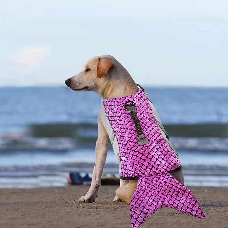 Mermaid Dog Life Jacket: Adjustable Floatation Pet Vest for Swimming, Boating, Pool, Beach, and Puppy Swimsuit with Handle - Ripstop Material