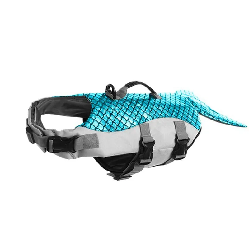 Mermaid Dog Life Jacket: Adjustable Floatation Pet Vest for Swimming, Boating, Pool, Beach, and Puppy Swimsuit with Handle - Ripstop Material