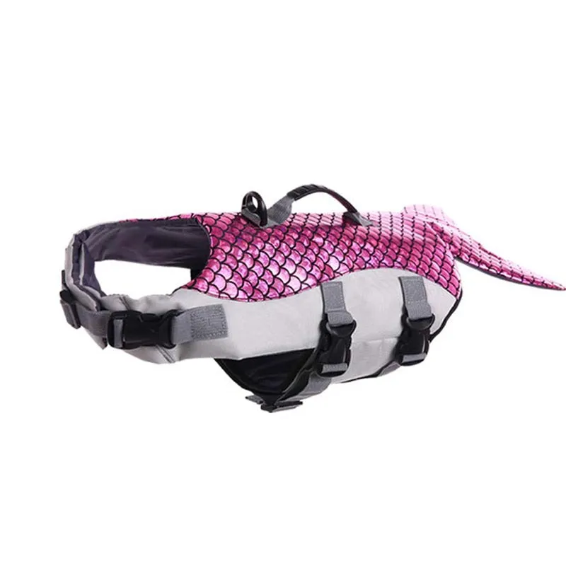 Mermaid Dog Life Jacket: Adjustable Floatation Pet Vest for Swimming, Boating, Pool, Beach, and Puppy Swimsuit with Handle - Ripstop Material