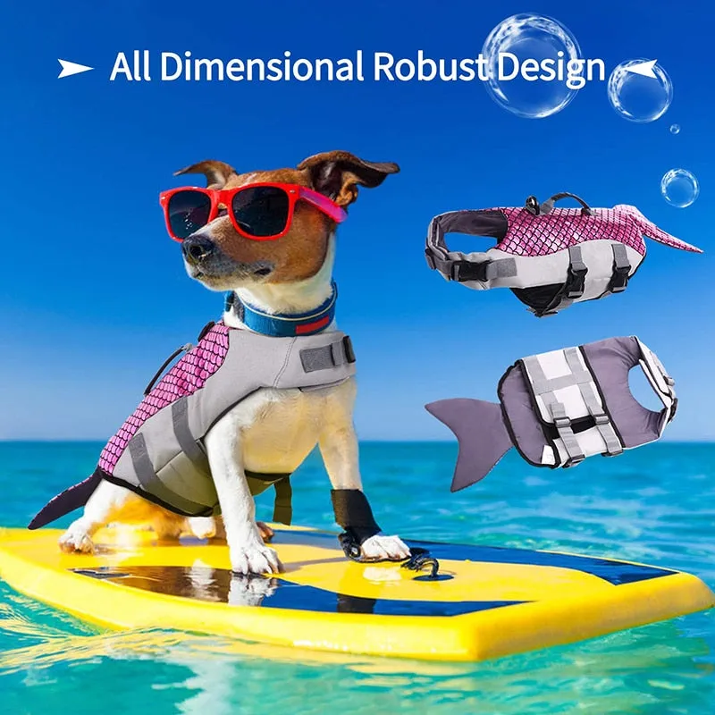 Mermaid Dog Life Jacket: Adjustable Floatation Pet Vest for Swimming, Boating, Pool, Beach, and Puppy Swimsuit with Handle - Ripstop Material