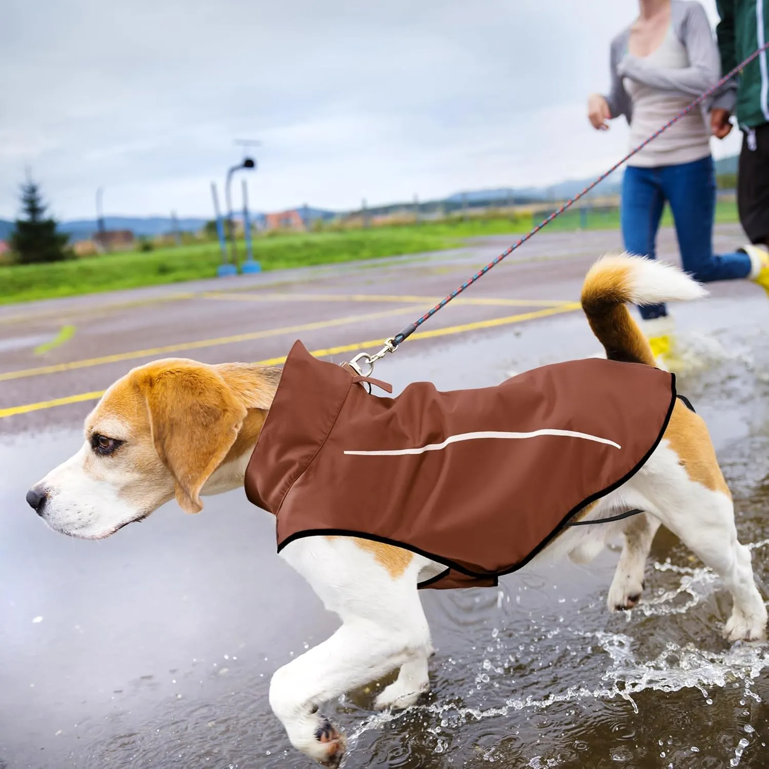 Mile High Life Dog Raincoat, Adjustable Waterproof Reflective Rain Jacket for Small Medium Large Dogs, Lightweight Breathable Pet Rain Coat with Leash Hole(Brown,XS Chest 17-23")