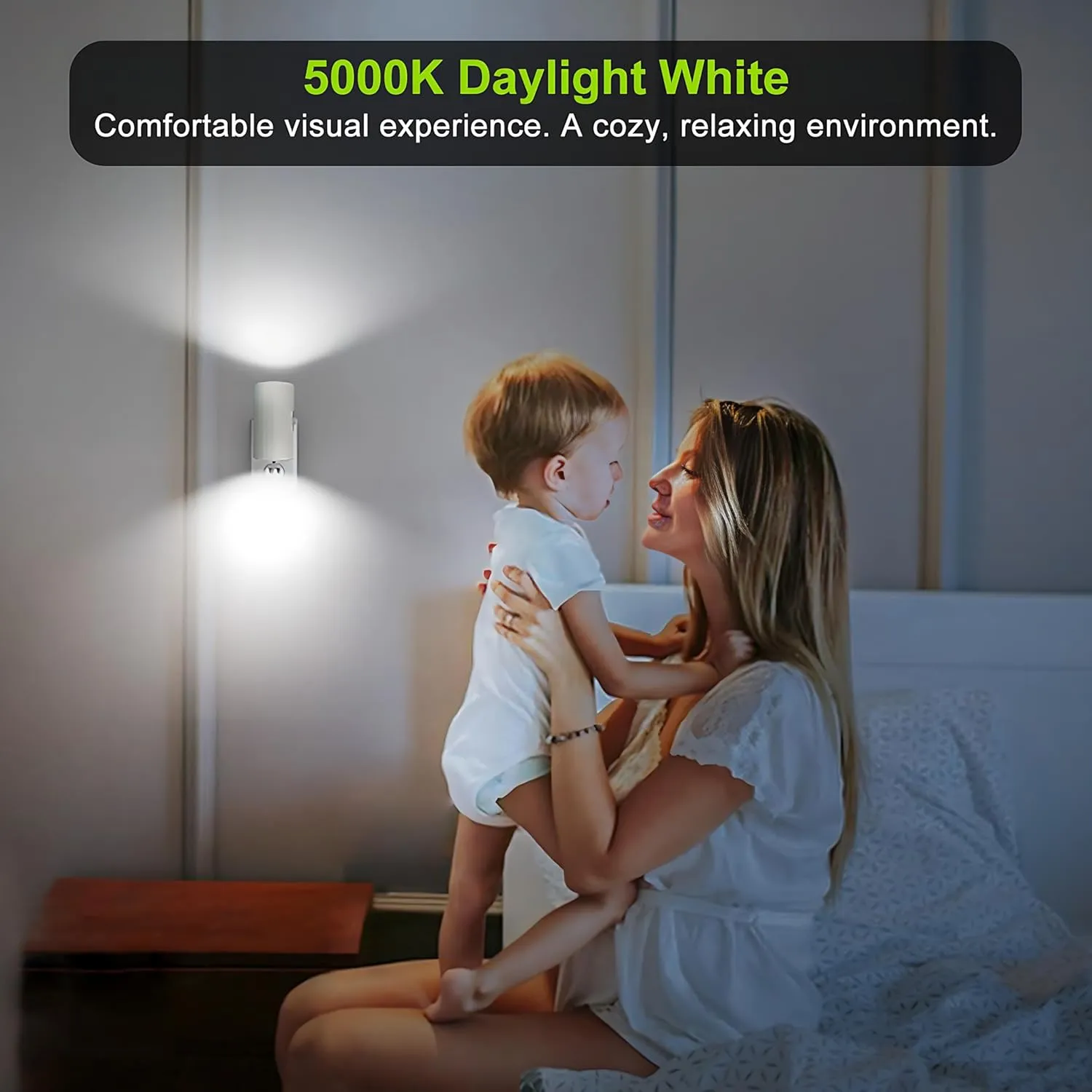 Modern Led Night Lights - Sensor Dusk To Dawn, 5000K Daylight White, Dimmable 0-100 LM, 2 Pack for Bathroom, Bedroom, Kitchen, Toilet, Hallway