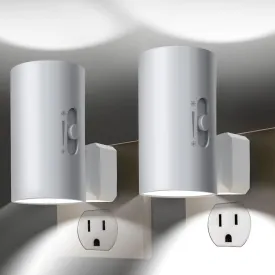 Modern Led Night Lights - Sensor Dusk To Dawn, 5000K Daylight White, Dimmable 0-100 LM, 2 Pack for Bathroom, Bedroom, Kitchen, Toilet, Hallway
