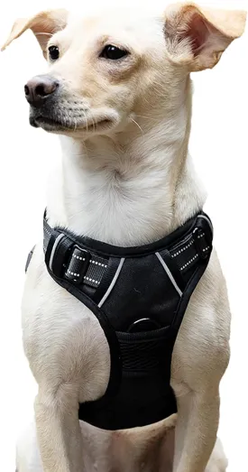 No Pull Dog Harness Escape Proof, Adjustable Reflective Dog Vest with Control Handle, No Choke Pet Harness for Medium and Large Dogs (Black, L)