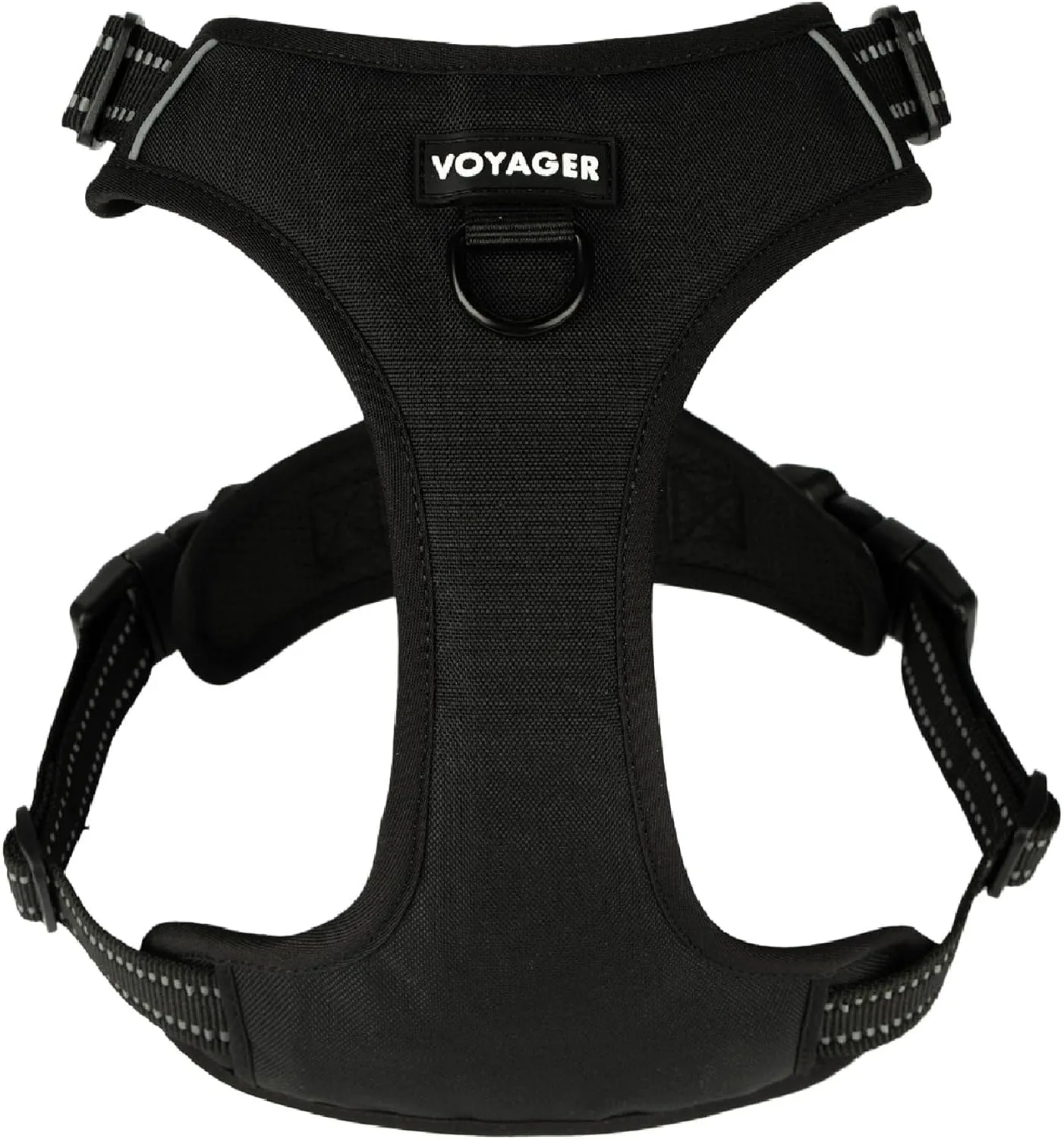 No Pull Dog Harness for Large Dogs, Dual Leash Attachments, Adjustable Soft but Strong Pet Harness with 3M Reflective Technology, Black Nylon, XL (Chest: 28-37")
