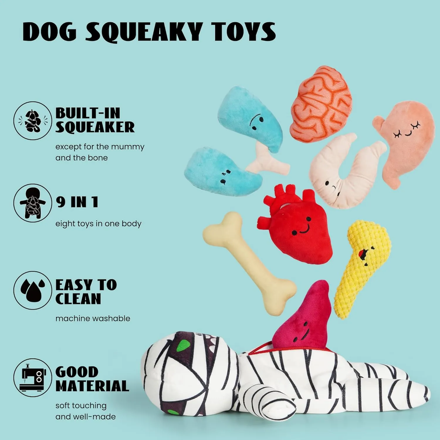 Nocciola Halloween Zombie Mummy Dog Toys with Organs: Funny Cool Squeaky Dog Chew Toys for Puppies, Small and Medium Size Dogs, Plush Stuffed Puzzle Toys for Dog Training Hide and Seek Pet Supplies
