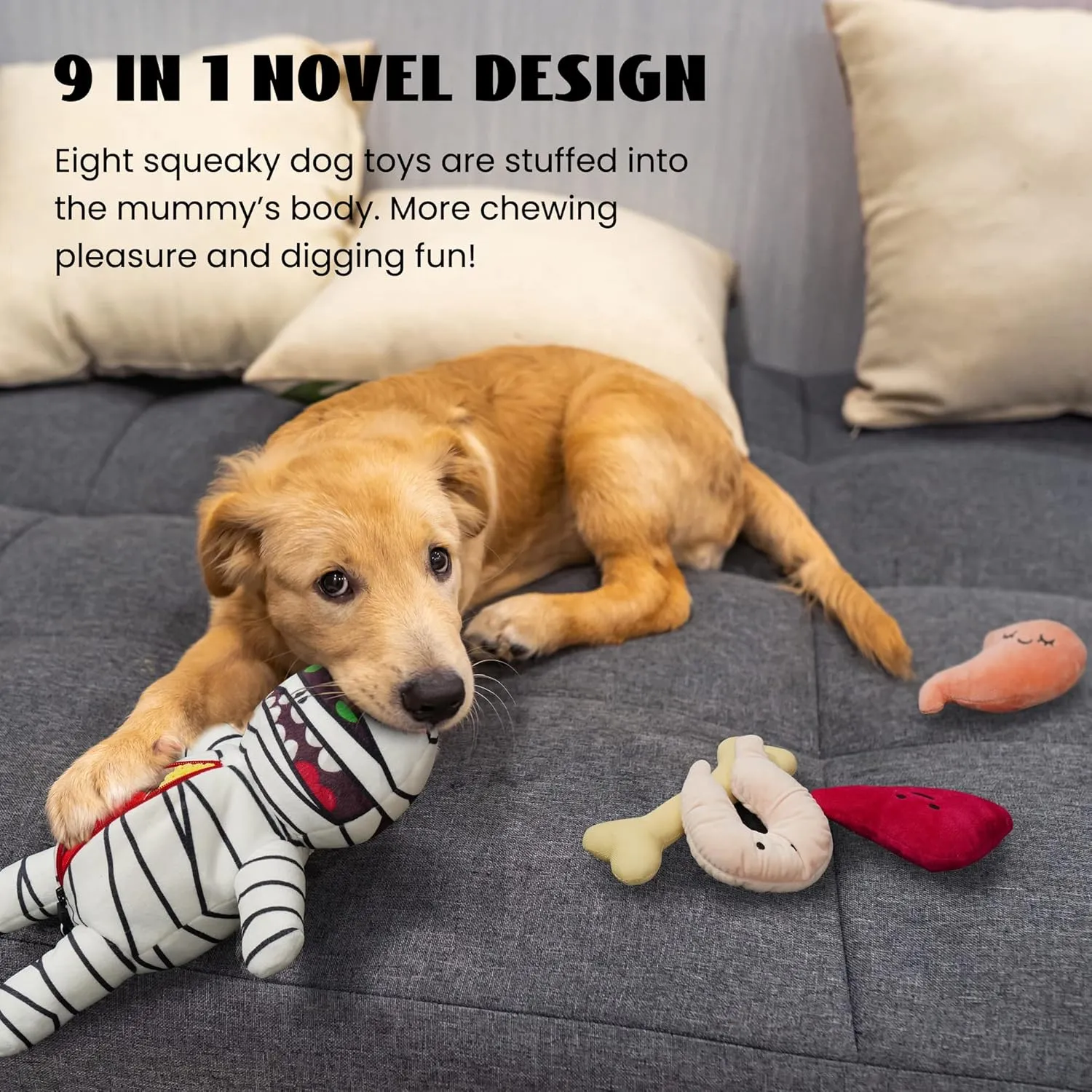 Nocciola Halloween Zombie Mummy Dog Toys with Organs: Funny Cool Squeaky Dog Chew Toys for Puppies, Small and Medium Size Dogs, Plush Stuffed Puzzle Toys for Dog Training Hide and Seek Pet Supplies