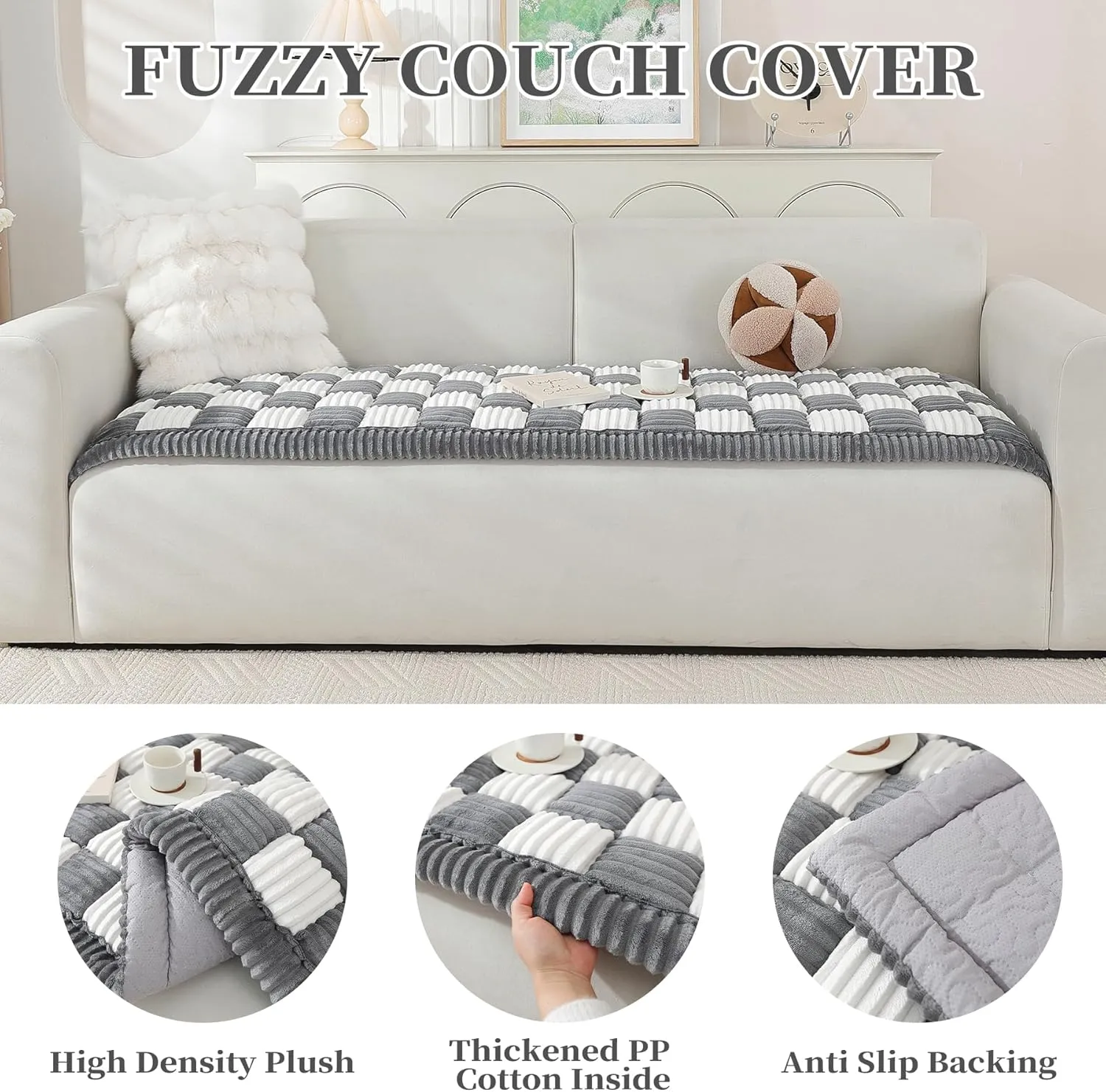 OstepDecor Dog Couch Cover, Non Slip Sofa Covers Washable, Pet Couch Covers for Sofa, Couch Protector for Dogs Soft Fuzzy Dog Bed Mat, Pet Friendly Sofa Pad (27.6 x 70.9 Inch, Dark Grey)