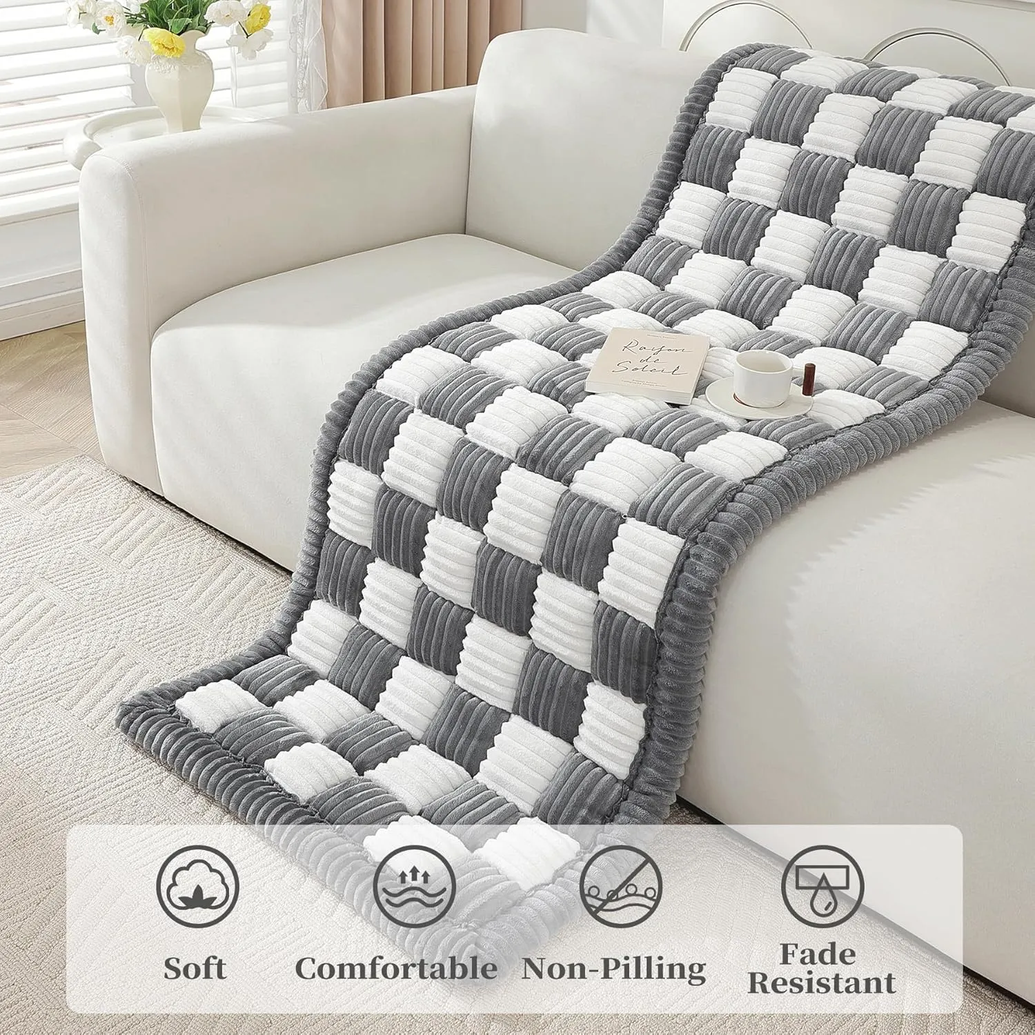OstepDecor Dog Couch Cover, Non Slip Sofa Covers Washable, Pet Couch Covers for Sofa, Couch Protector for Dogs Soft Fuzzy Dog Bed Mat, Pet Friendly Sofa Pad (27.6 x 70.9 Inch, Dark Grey)