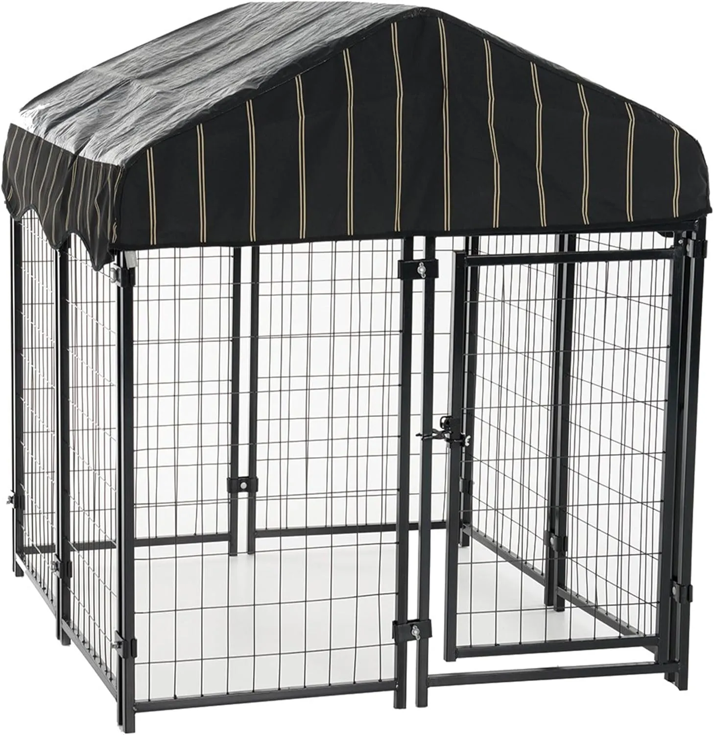 Outdoor Steel Frame Kennel Enclosure w/Black Canopy, Uptown Series, 4'x4'x4.3'