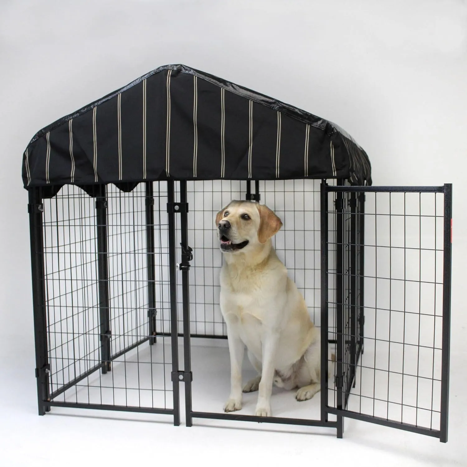 Outdoor Steel Frame Kennel Enclosure w/Black Canopy, Uptown Series, 4'x4'x4.3'