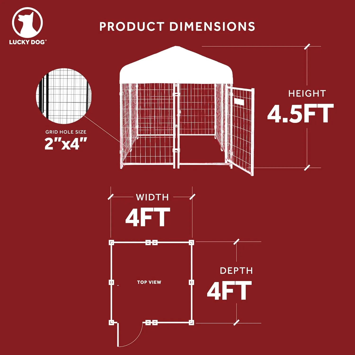 Outdoor Steel Frame Kennel Enclosure w/Black Canopy, Uptown Series, 4'x4'x4.3'