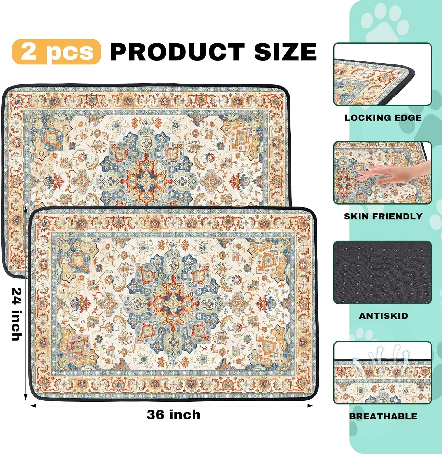 PatiencET Washable Pee Pads for Dogs, 24'' x 36" Super Absorbent Leakproof Reusable Puppy Pads, 2 Pack Dog Training Pad Potty Pad Whelping Pad with Non-Slip Bottom for Housebreaking Incontinence Brown