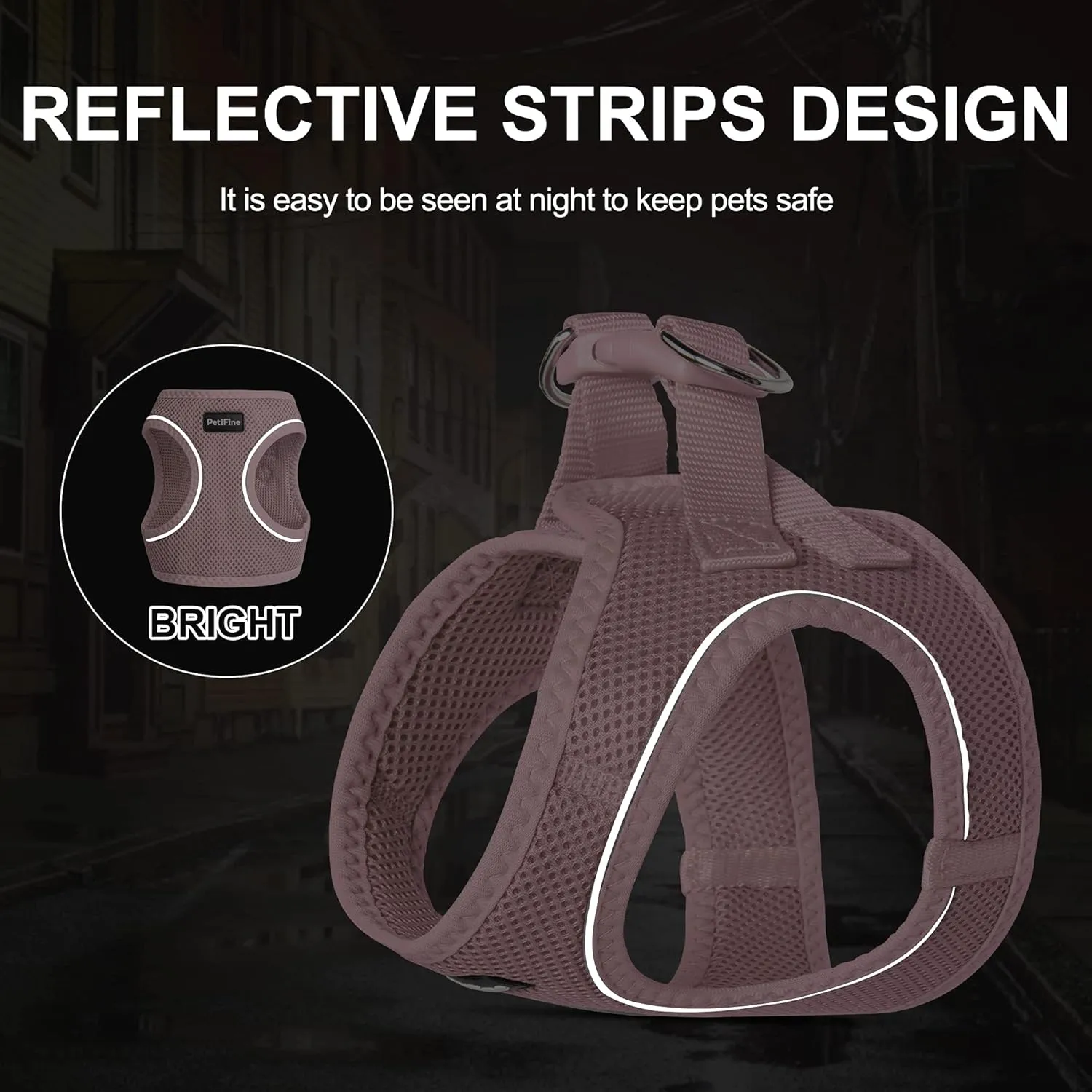 PetiFine Step in Small Dog Harness and Leash Set, Breathable All Weather Air Mesh Reflective Escape Proof, Step-in Vest Harnesses for Puppy(XS, Pink)