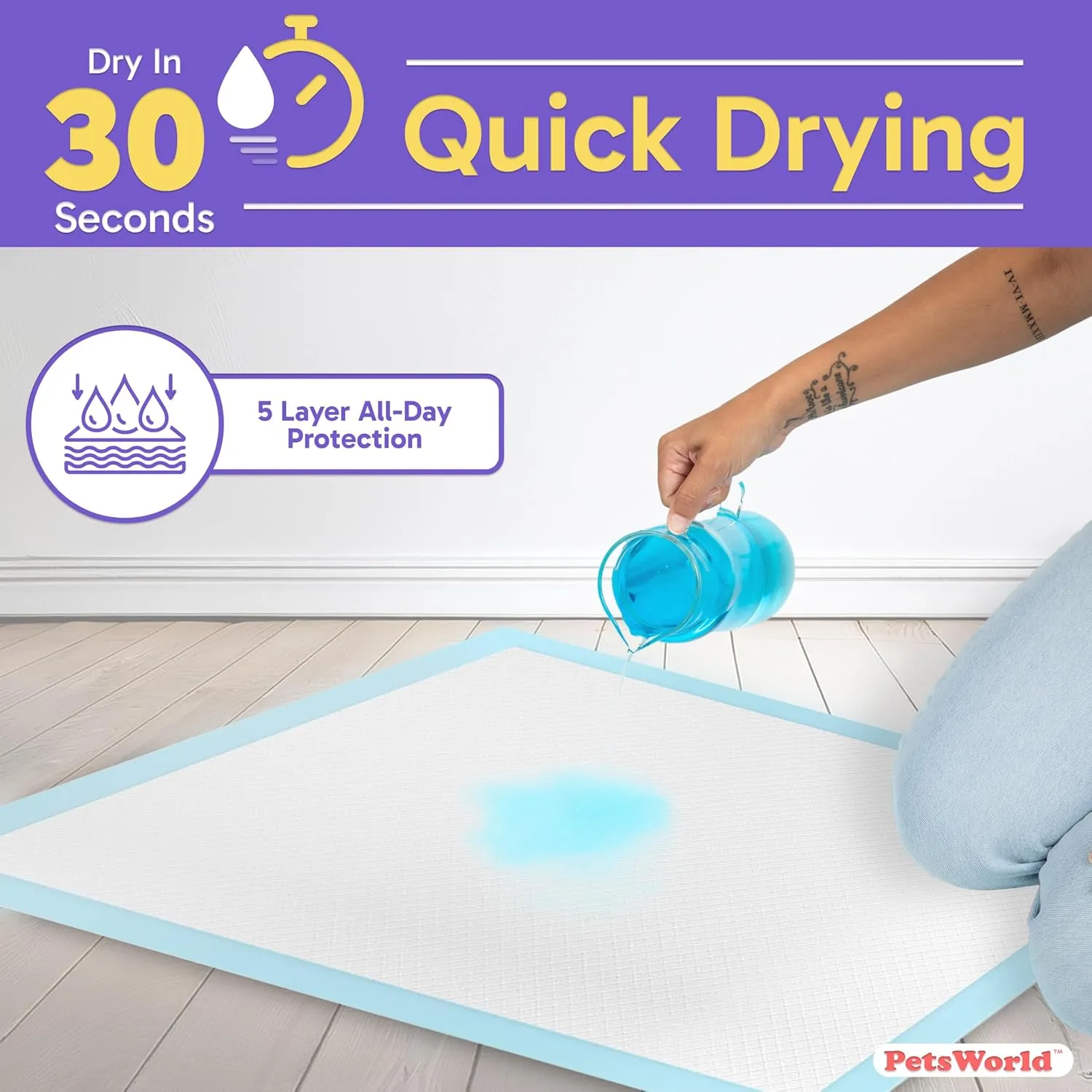 PetsWorld XL Dog Pee Pads 30"x36", 200-Count  Heavy Duty, Leak-Proof Potty Training Pads for Puppies & Large Dogs, Super Absorbent, Quick-Dry Disposable Pads with Odor Control