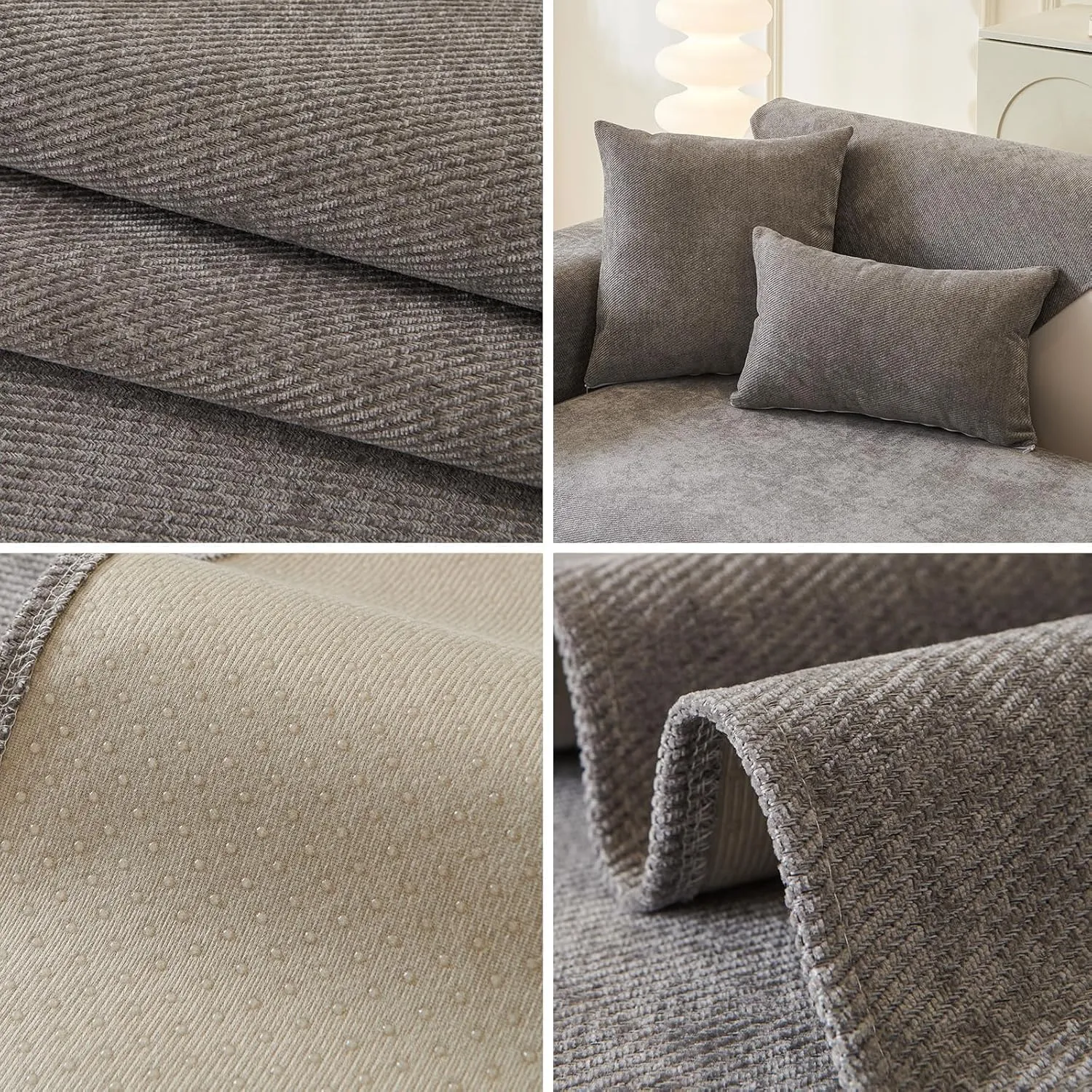 Plush Sofa Cover Washable.Non-Slip Couch Covers, Pet FriendlyCouch Mats, Soft Chenille Sofa Covers forLiving Room(Dark Gray/36"x70"/3-SeaterSofa Cover)