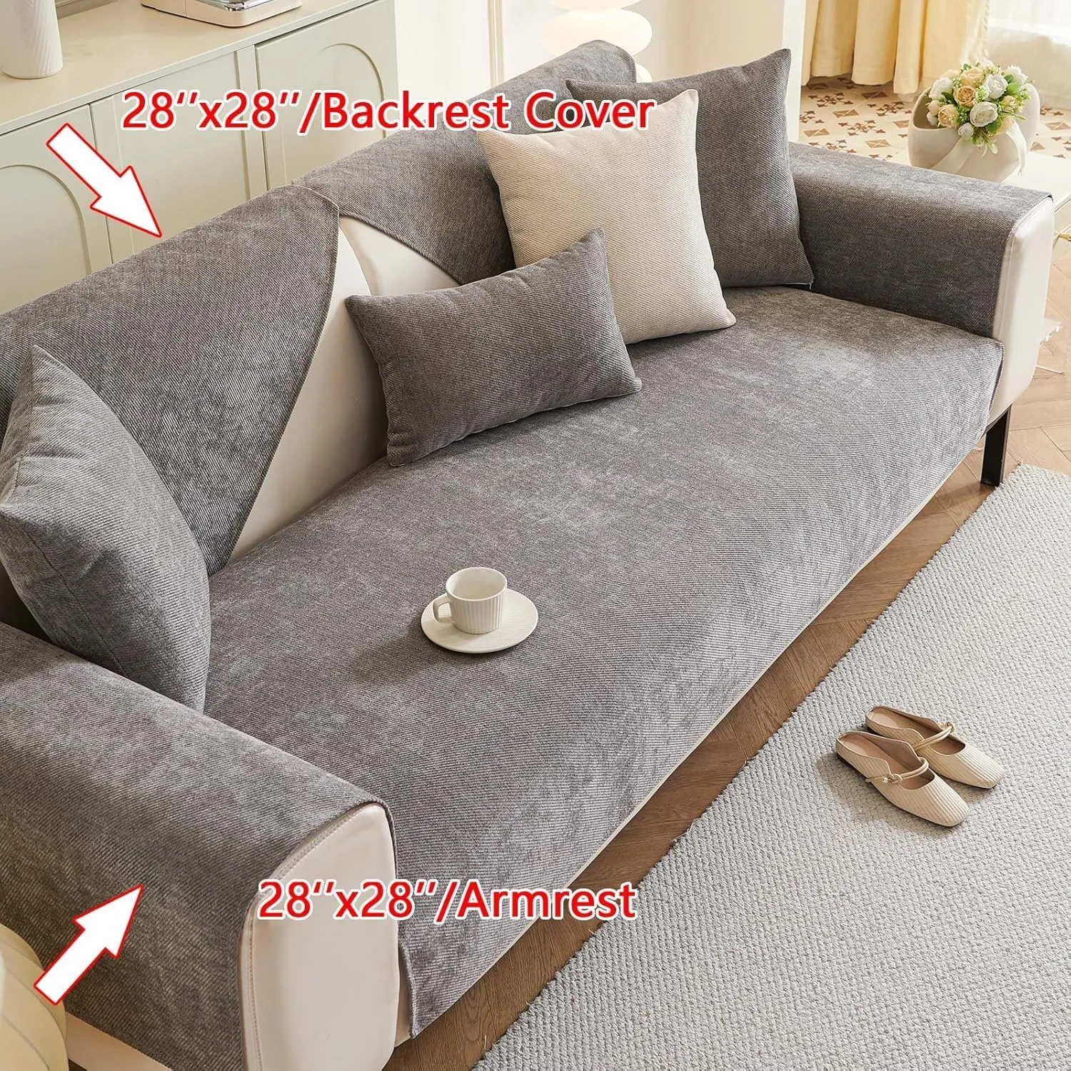 Plush Sofa Cover Washable.Non-Slip Couch Covers, Pet FriendlyCouch Mats, Soft Chenille Sofa Covers forLiving Room(Dark Gray/36"x70"/3-SeaterSofa Cover)