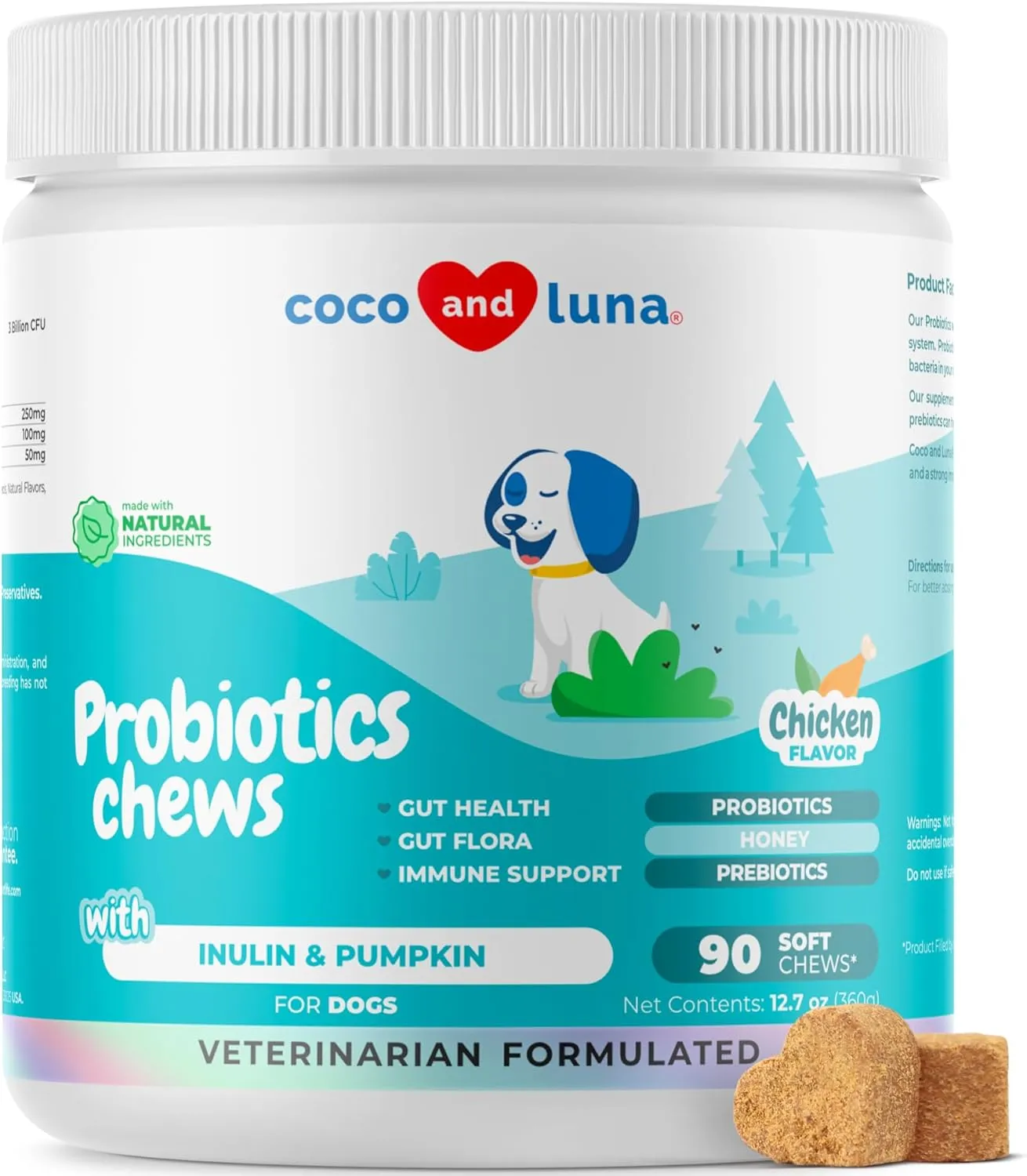 Probiotics for Dogs - 90 Soft Chews - Support Gut Health, Diarrhea, Gas, & Seasonal Allergies - with Honey, Pumpkin and Prebiotics for Digestive Support, Bad Dog Breath & Constipation