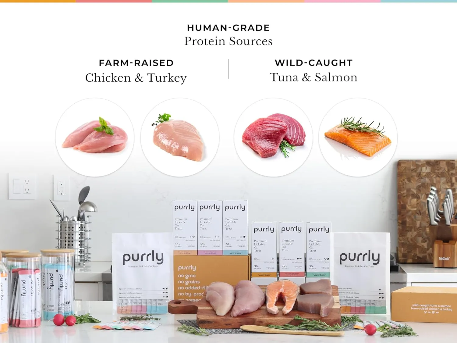 Purrly Healthy Premium Cat Treats Snack Topper Tuna Variety Bundle (90 Count) Lickable Wet Squeezable Hydrating Interactive Seafood Grain-Free Naturally Flavored Non-GMO No-Preservative