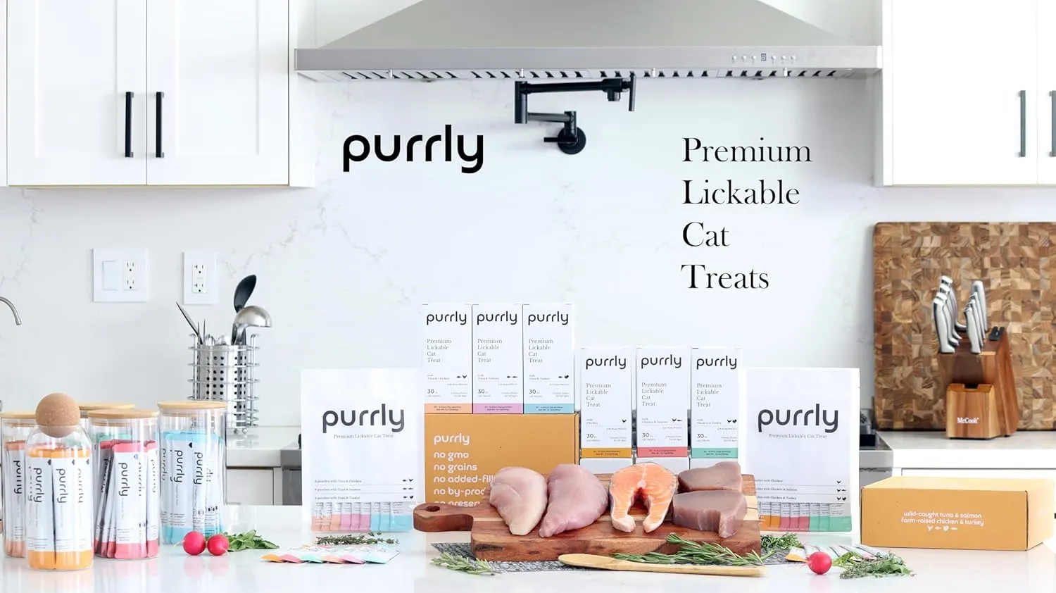 Purrly Healthy Premium Cat Treats Snack Topper Tuna Variety Bundle (90 Count) Lickable Wet Squeezable Hydrating Interactive Seafood Grain-Free Naturally Flavored Non-GMO No-Preservative