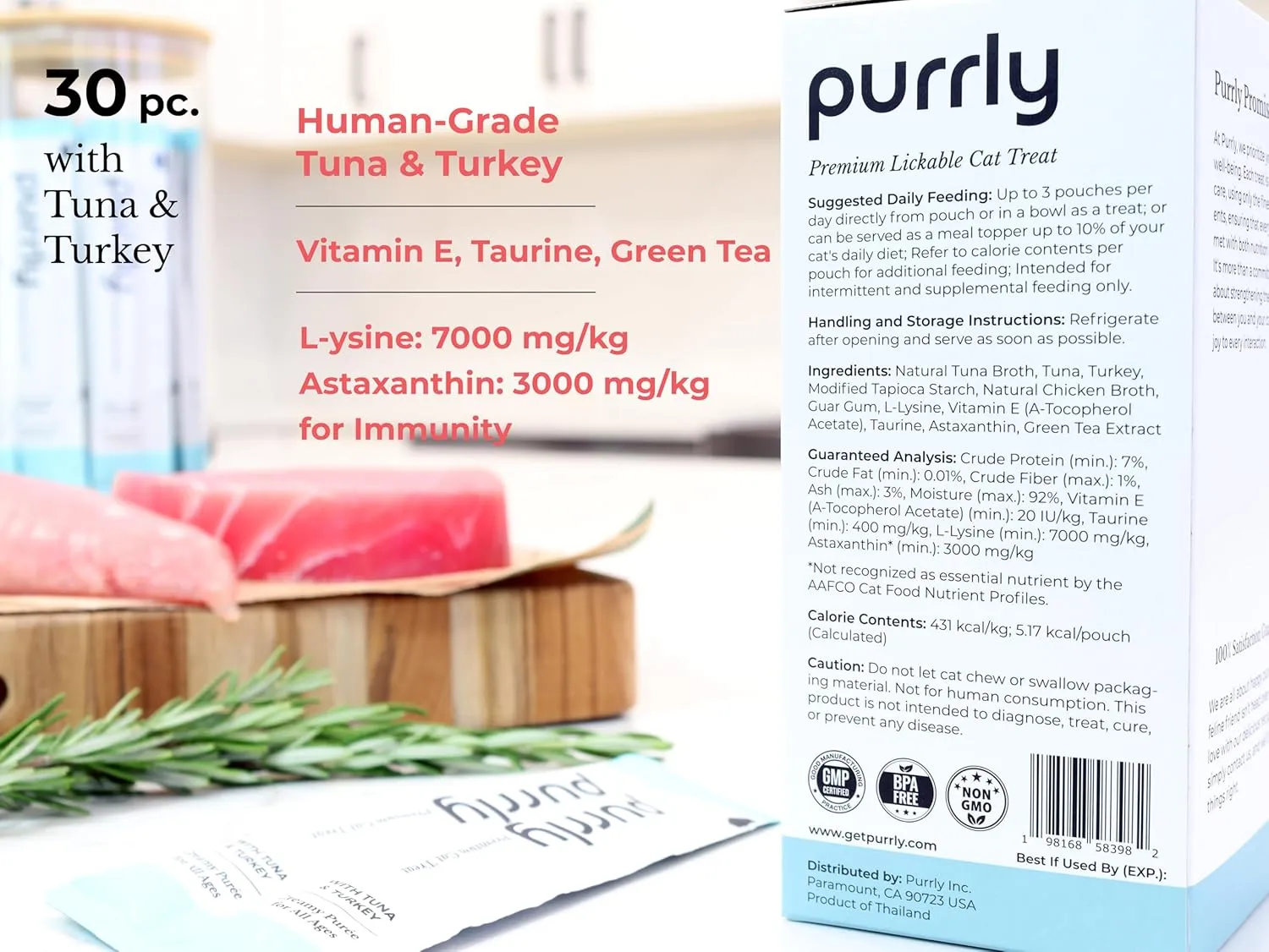 Purrly Healthy Premium Cat Treats Snack Topper Tuna Variety Bundle (90 Count) Lickable Wet Squeezable Hydrating Interactive Seafood Grain-Free Naturally Flavored Non-GMO No-Preservative