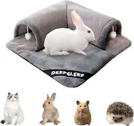 Rabbit Tunnel Bed Plush, Bunny Tunnel Tube with Removable Mat, Hideout Toys for Guinea Pig, Rabbit, Bunny, Chinchilla, Cat, Grey (Large)