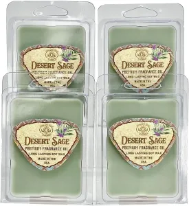Scented Wax Melts for Wax Warmers - Highly Fragrant Air Freshener - 4 Pack Set of 6 Melt Cubes - Made in USA by Way Out West Candles (4, Desert Sage)