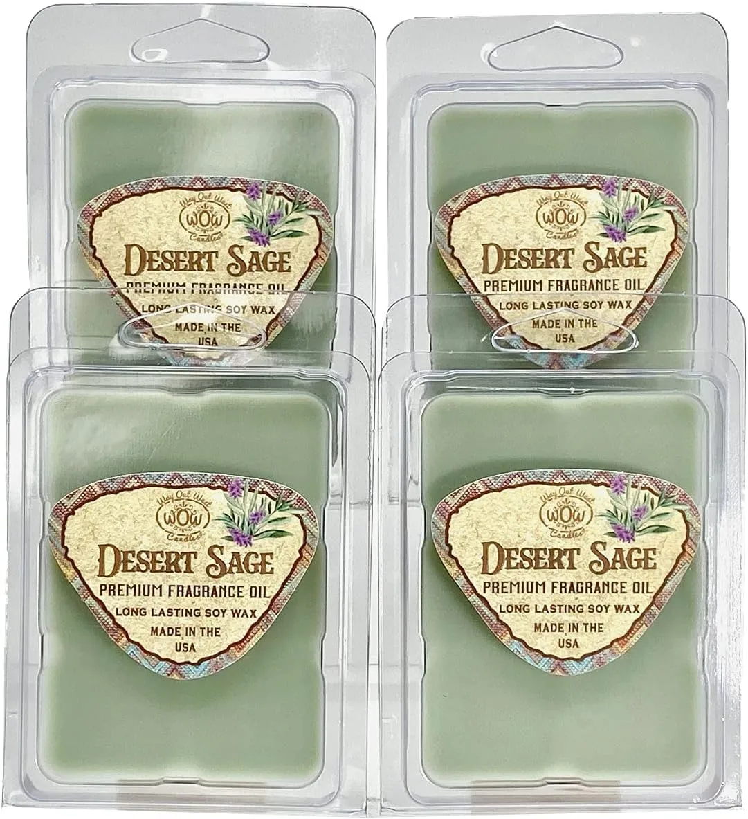 Scented Wax Melts for Wax Warmers - Highly Fragrant Air Freshener - 4 Pack Set of 6 Melt Cubes - Made in USA by Way Out West Candles (4, Desert Sage)
