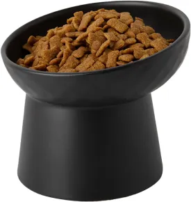 Small Ceramic Raised Cat Bowls, Tilted Elevated Food or Water Bowls, Stress Free, Backflow Prevention, Dishwasher and Microwave Safe, Lead & Cadmium Free(Black)