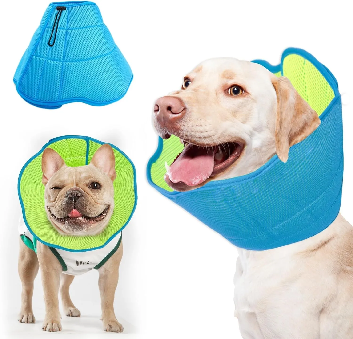 Soft Cone for Mini Dogs Alternative After Surgery, Comfortable Adjustable Small Dog Recovery Collars & Cones to Stop Licking, Elizabethan Pet Cone of Shame Alternatives - Blue Green (S)