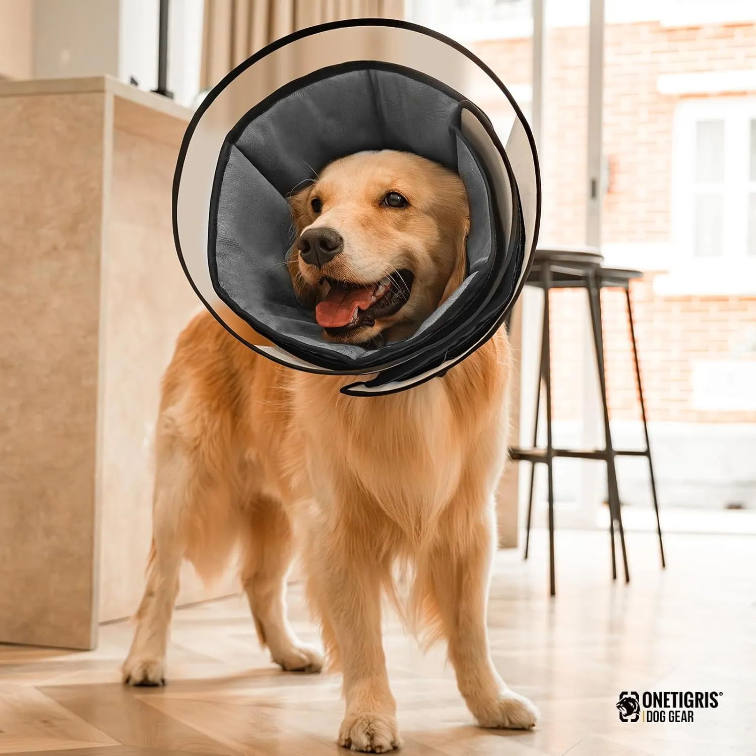Soft Dog Cone for Dogs After Surgery, Breathable Pet Recovery Collar for Large Medium Small Dogs and Cats, Adjustable Dog Cone Collar, Elizabethan Collar (Black, M(Neck 14.3-17))