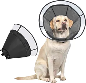Soft Dog Cone for Dogs After Surgery, Breathable Pet Recovery Collar for Large Medium Small Dogs and Cats, Adjustable Dog Cone Collar, Elizabethan Collar (Black, M(Neck 14.3-17))