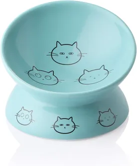 Sweejar Ceramic Raised Cat Bowls, Slanted Cat Dish Food or Water Bowls, Elevated Porcelain Pet Feeder Bowl Protect Cat's Spine, Stress Free, Backflow Prevention (Turquoise)