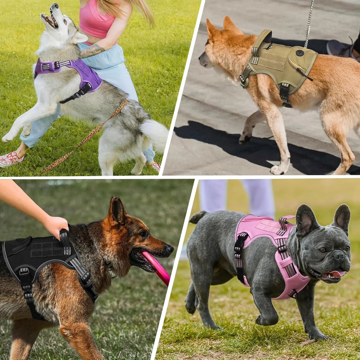 Tactical Dog Harness for Large Dogs, Heavy Duty No Pull Military Service Vest with Control Handle & 4 Patches, Adjustable Reflective Soft Padded Pet Harness for Training Walking Hiking (Purple, M)