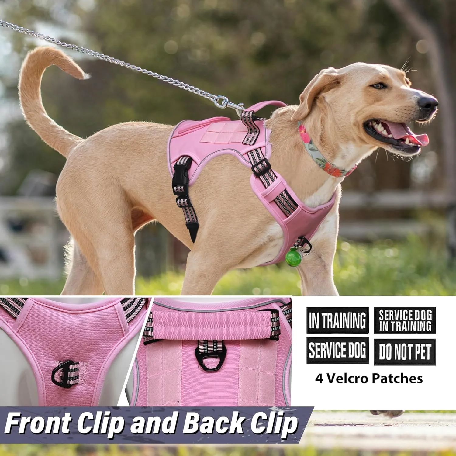 Tactical Dog Harness for Large Dogs, Heavy Duty No Pull Military Service Vest with Control Handle & 4 Patches, Adjustable Reflective Soft Padded Pet Harness for Training Walking Hiking (Purple, M)