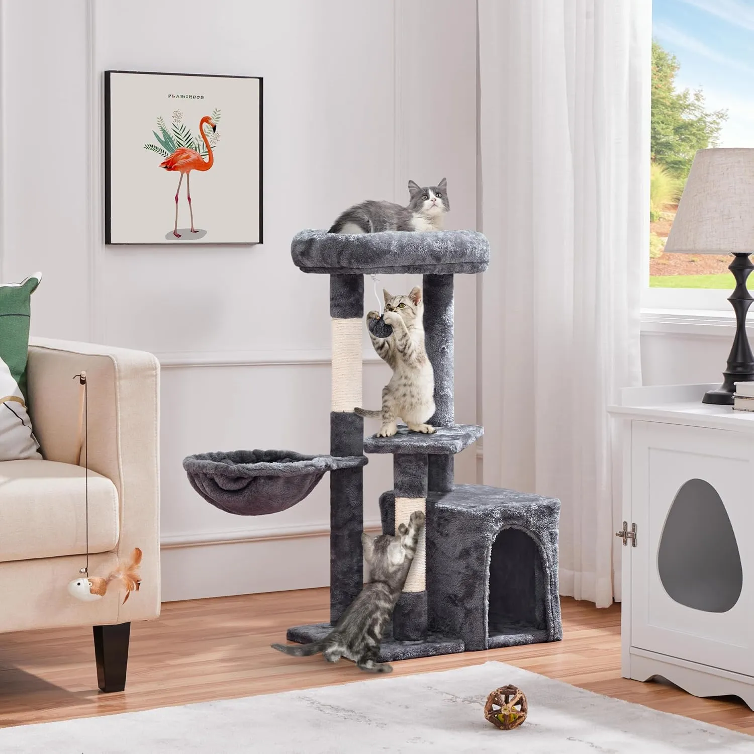Topeakmart Cat Tree, 34in Cat Tower, Multi-Level Cat Condo with Extra Scratch Boards and Sisal Posts as Kitty Activity Center Pet Stand Tree for Indoor Kittens