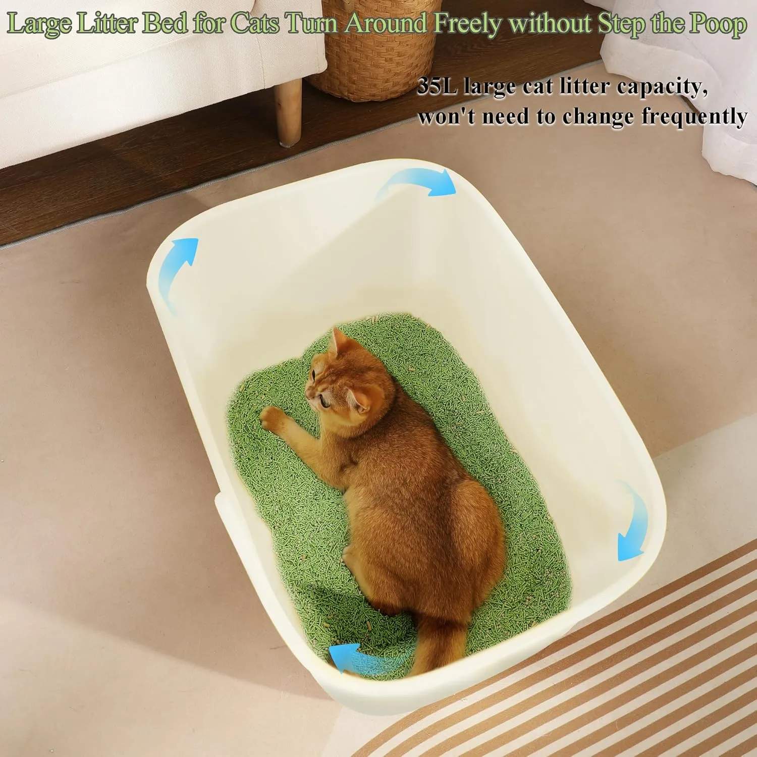 Vealind Large High Sided Cat Litter Box Extra Deep Cats Tray for Multi Cats Household, High Wall Cat Litter Tray Anti-Splashing Kitty Litter Box