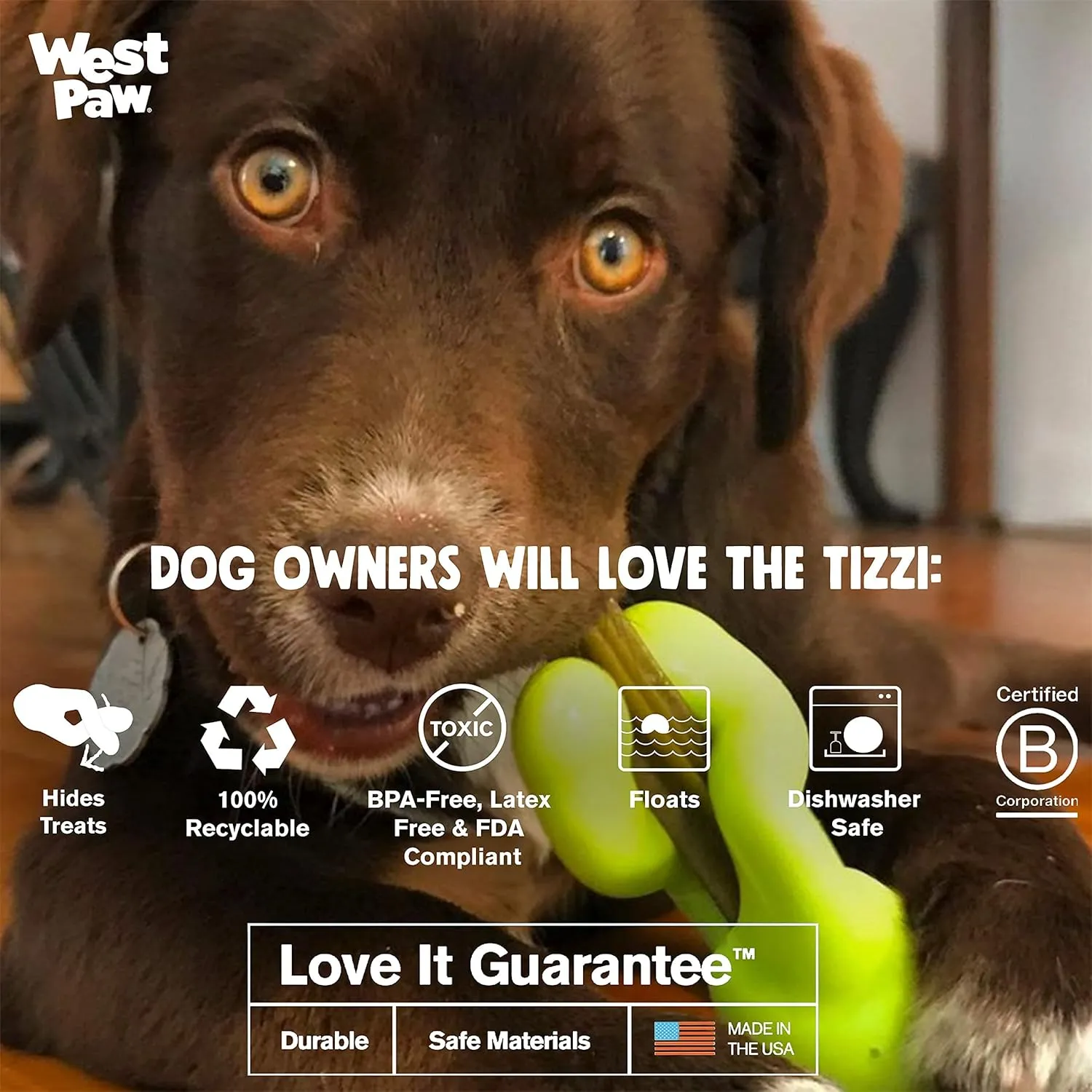 WEST PAW Zogoflex Tizzi Treat Dispensing Dog Toy  Interactive Play Toy for Dogs, Puppies  Floatable, High-Flying Dog Toys for Fetch, Catch, Tug of War, Recyclable, Dishwasher Safe, Small, Aqua Blue