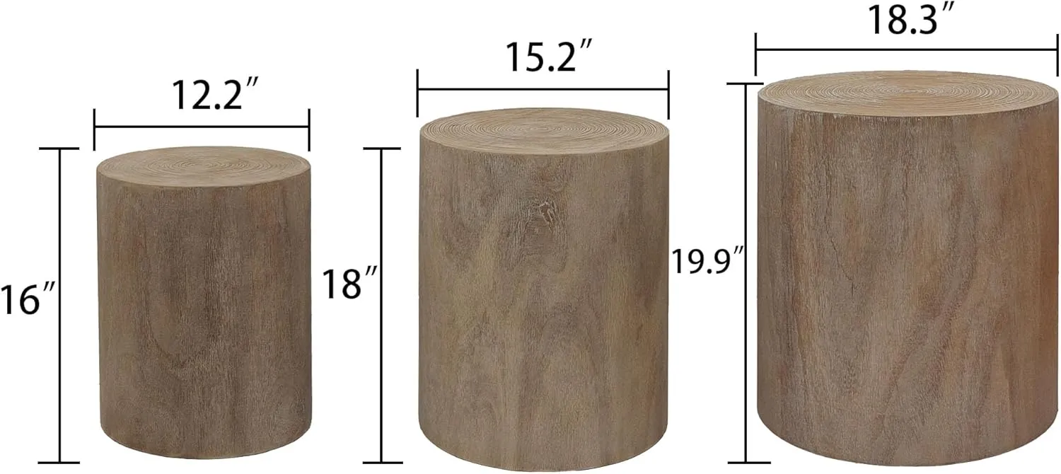 WILLIAMSPACE Round Nesting Coffee Table Set of 3, Modern Wood Coffee Tables Accent Circle Side Table for Living Room, Farmhouse, No Assembly, 18.3"   15.2"   12.2" (Natural Wood Wash)