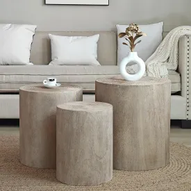 WILLIAMSPACE Round Nesting Coffee Table Set of 3, Modern Wood Coffee Tables Accent Circle Side Table for Living Room, Farmhouse, No Assembly, 18.3"   15.2"   12.2" (Natural Wood Wash)