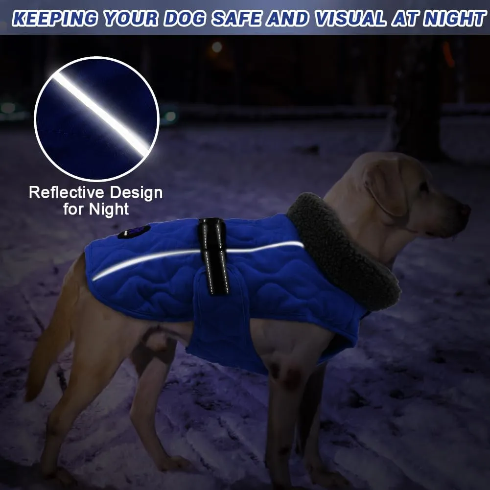 Winter Dog Coats, Warm Fleece Dog Winter Coat for Small, Medium and Large Dogs Adjustable Dog Jacket Winter with Nylon Buckle, Reflective Safety Winter Coats for Dogs,Dark Blue M