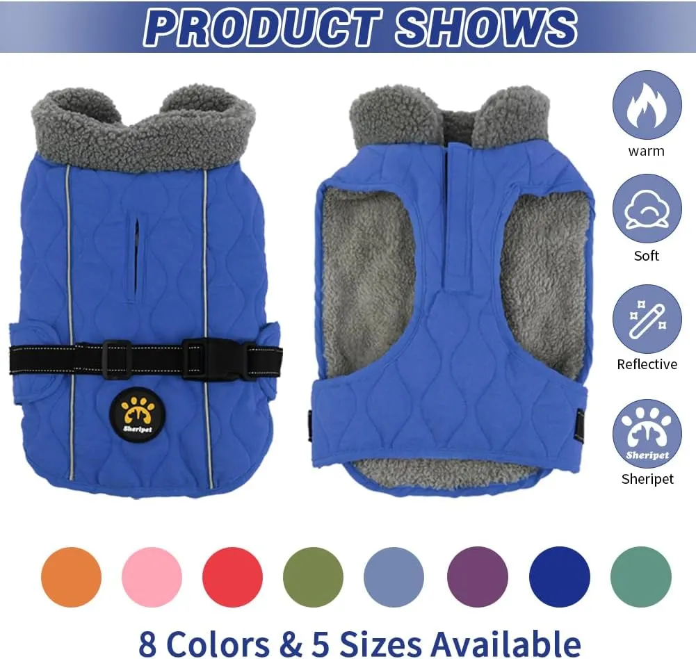 Winter Dog Coats, Warm Fleece Dog Winter Coat for Small, Medium and Large Dogs Adjustable Dog Jacket Winter with Nylon Buckle, Reflective Safety Winter Coats for Dogs,Dark Blue M